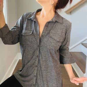 EDDIE BAUER | Soft Jersey Knit Grey Button Up